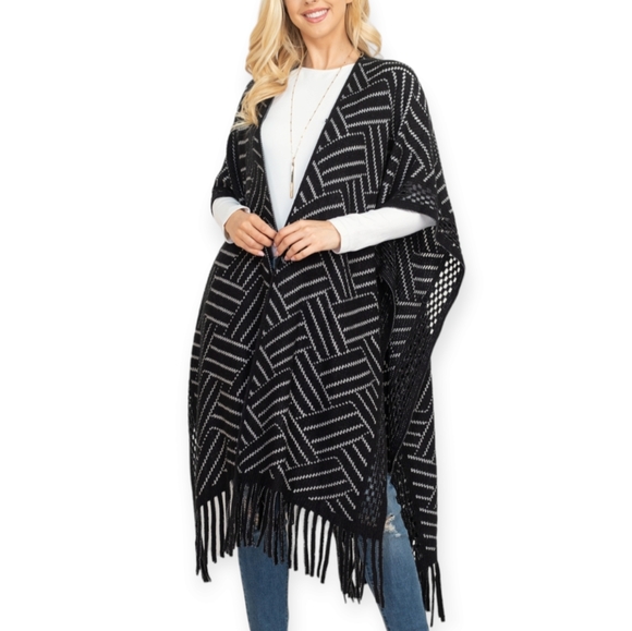 Ruana Wrap With Fringe - Picture 1 of 11